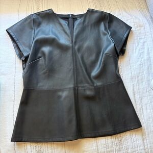 Ann Taylor Black Faux Leather Peplum Top